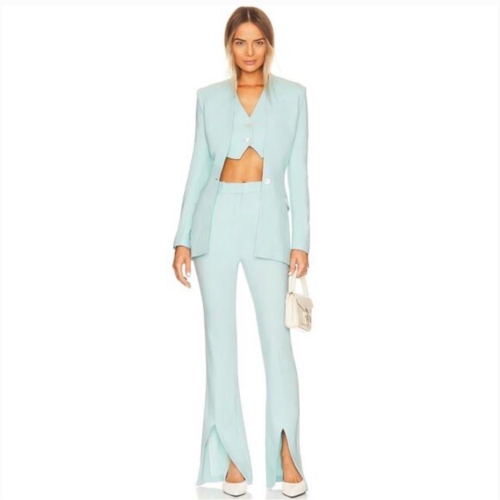 NWT L'Academie Ospen Notched Pant Pastel Blue XS Trouser Stretch Split Cuff $248
